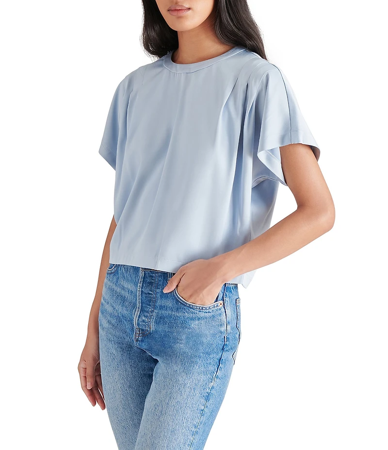 Steve Madden Noah Stretch Satin Crew Neck Short Sleeve Top