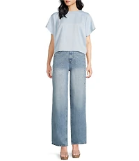 Steve Madden Noah Stretch Satin Crew Neck Short Sleeve Top