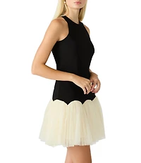 Steve Madden Nohemi Woven Crew Neck Sleeveless Ruffle Drop Waist Mini Dress