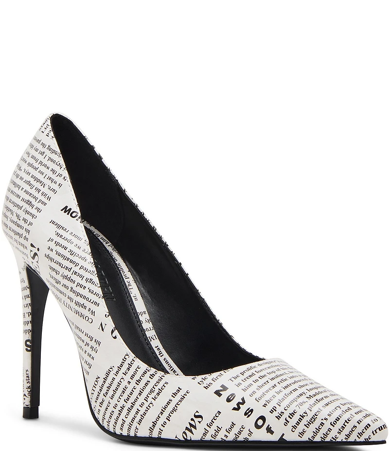 Steve Madden Noir Newspaper Print Pointed Toe Stiletto Pumps