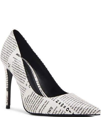 Steve Madden Noir Newspaper Print Pointed Toe Stiletto Pumps