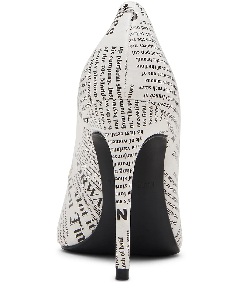 Steve Madden Noir Newspaper Print Pointed Toe Stiletto Pumps