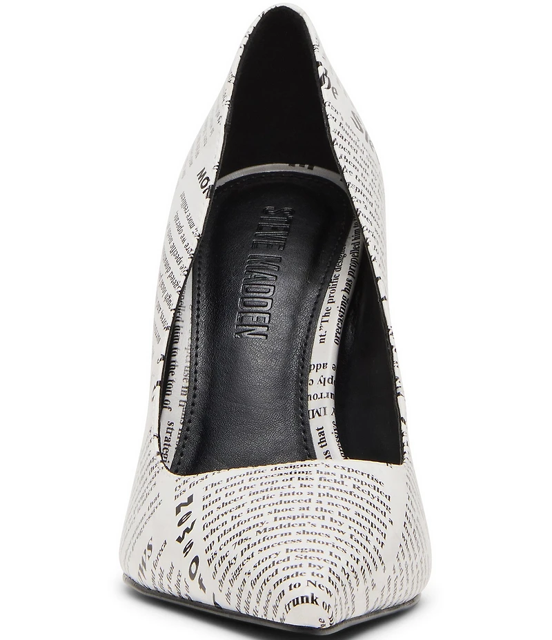 Steve Madden Noir Newspaper Print Pointed Toe Stiletto Pumps