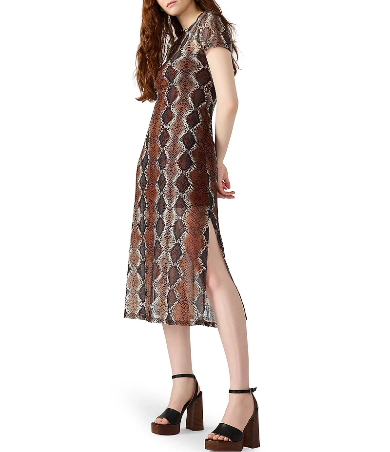 Steve Madden Nola Snake Print Crew Neck Short Sleeve Mesh Midi Dress