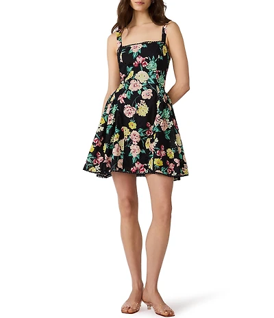 Steve Madden Olympia Floral Eyelet Square Neck Sleeveless A-Line Mini Dress