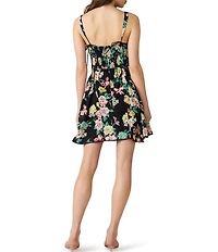 Steve Madden Olympia Floral Eyelet Square Neck Sleeveless A-Line Mini Dress