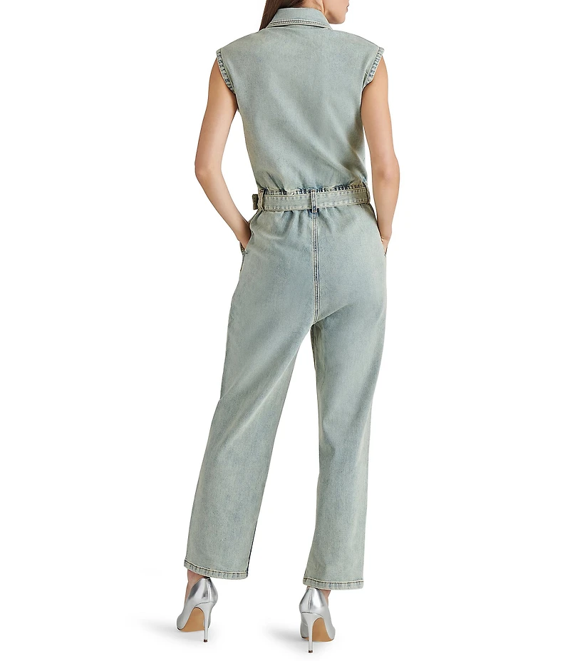 Steve Madden Olynne Point Collar Cap Sleeve Utility Jumpsuit