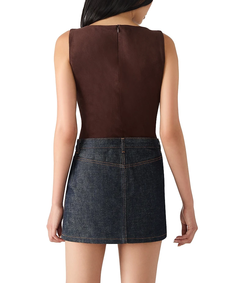 Steve Madden Ornellia Boat Neck Sleeveless Faux Suede Bodysuit