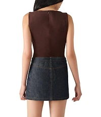 Steve Madden Ornellia Boat Neck Sleeveless Faux Suede Bodysuit