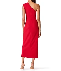 Steve Madden Palma Knit Off-The Shoulder One Side Cap Sleeve Side Slit Hem Sheath Dress