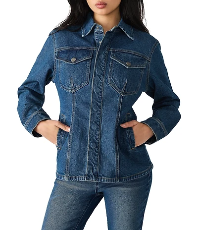 Steve Madden Parc Collared Long Sleeve Fitted Denim Jacket