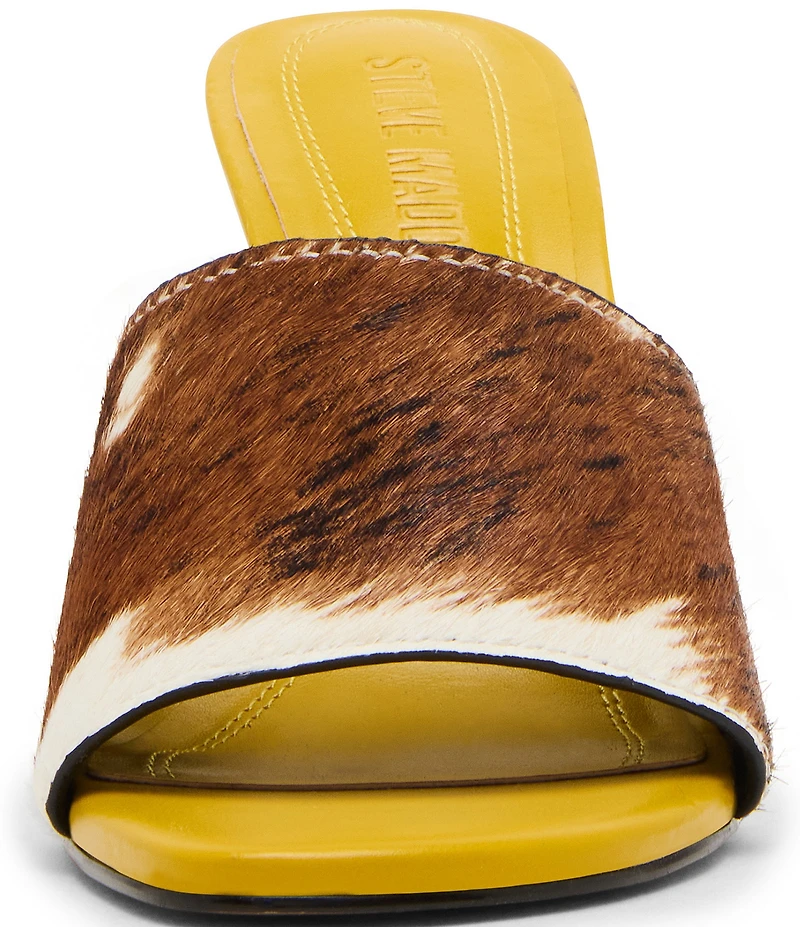 Steve Madden Paula-A Cow Print Haircalf Stiletto Dress Slide Sandals