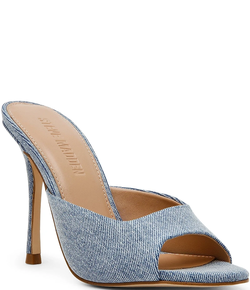 Steve Madden Peach Denim Stiletto Dress Slide Sandals