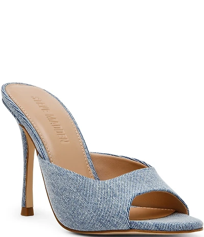 Steve Madden Peach Denim Stiletto Dress Slide Sandals