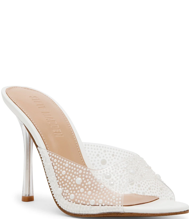 Steve Madden Peach Clear Pearl Stiletto Dress Slide Sandals