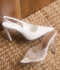 Steve Madden Peach Clear Pearl Stiletto Dress Slide Sandals