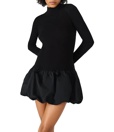 Steve Madden Penna Mock Neck Long Sleeve Bubble Skirt Dress