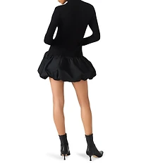 Steve Madden Penna Mock Neck Long Sleeve Bubble Skirt Dress