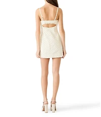 Steve Madden Peony Dotted Flower Applique Square Neck Sleeveless Mini Dress