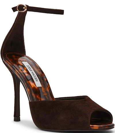 Steve Madden Phillipa Tortoise Print Suede Peep Toe Dress Sandals