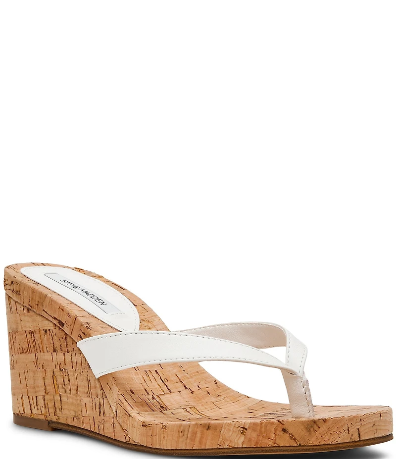 Steve Madden Playing Cork Nappa Leather Wedge Thong Sandals