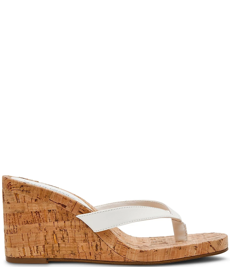 Steve Madden Playing Cork Nappa Leather Wedge Thong Sandals