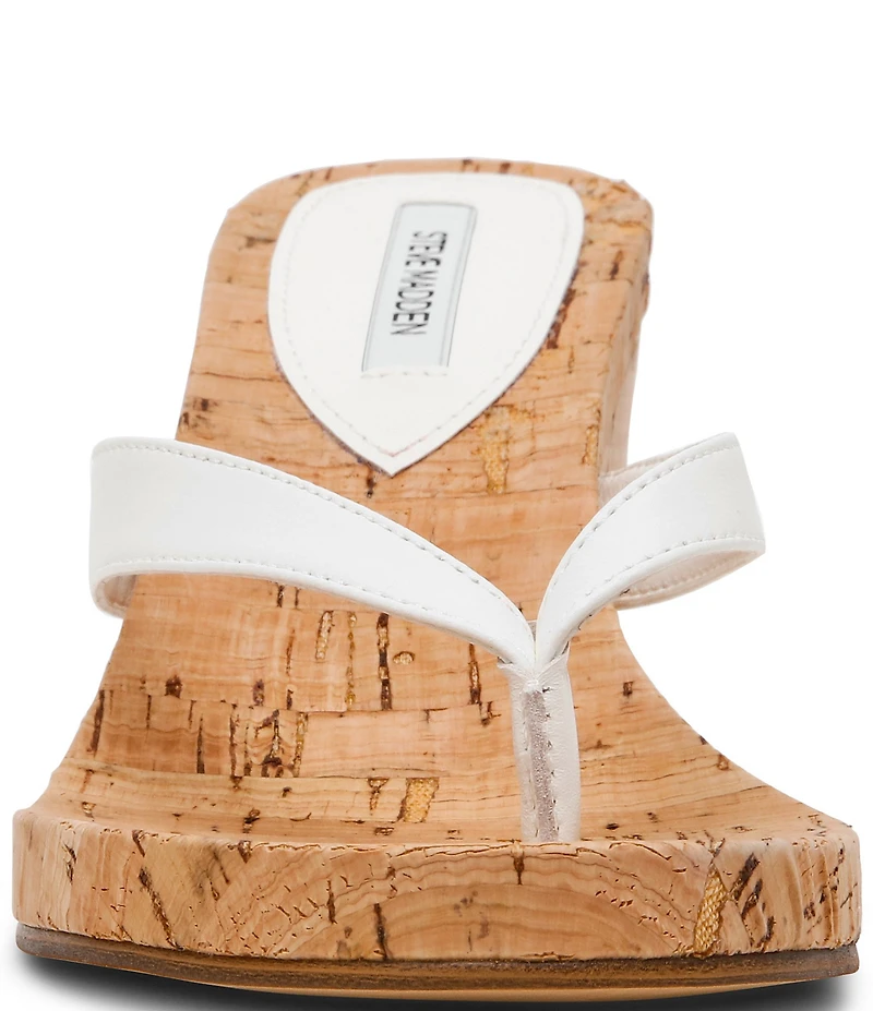 Steve Madden Playing Cork Nappa Leather Wedge Thong Sandals