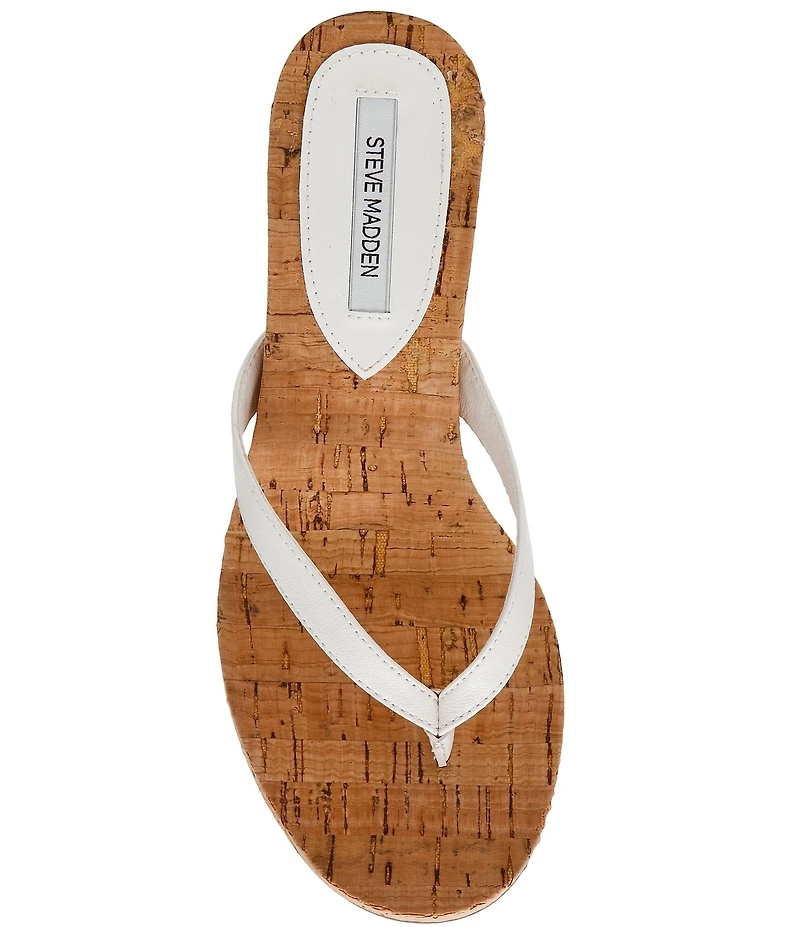 Steve Madden Playing Cork Nappa Leather Wedge Thong Sandals