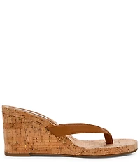 Steve Madden Playing Cork Nappa Leather Wedge Thong Sandals