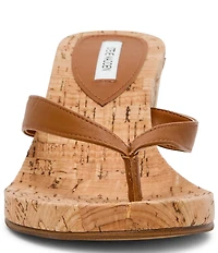 Steve Madden Playing Cork Nappa Leather Wedge Thong Sandals