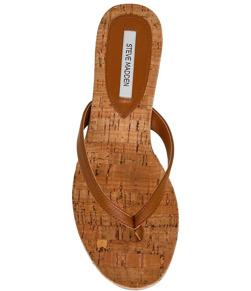 Steve Madden Playing Cork Nappa Leather Wedge Thong Sandals
