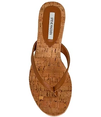 Steve Madden Playing Cork Nappa Leather Wedge Thong Sandals