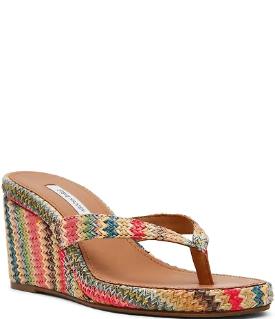 Steve Madden Playing Multicolor Raffia Wedge Thong Sandals