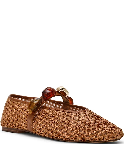 Steve Madden Poppin Raffia Ornamented Mary Jane Ballet Flats