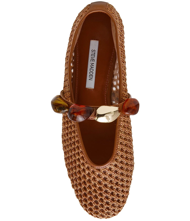 Steve Madden Poppin Raffia Ornamented Mary Jane Ballet Flats
