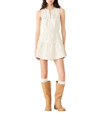 Steve Madden Priscilia V-Neck Sleeveless Denim Eyelet A-Line Mini Dress