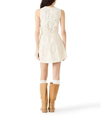 Steve Madden Priscilia V-Neck Sleeveless Denim Eyelet A-Line Mini Dress