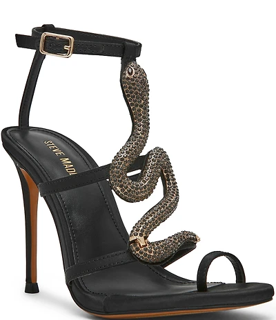 Steve Madden Python Snake Hardware Strappy Ankle Wrap Dress Sandals