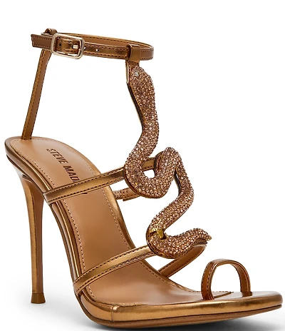 Steve Madden Python Snake Hardware Strappy Ankle Wrap Dress Sandals