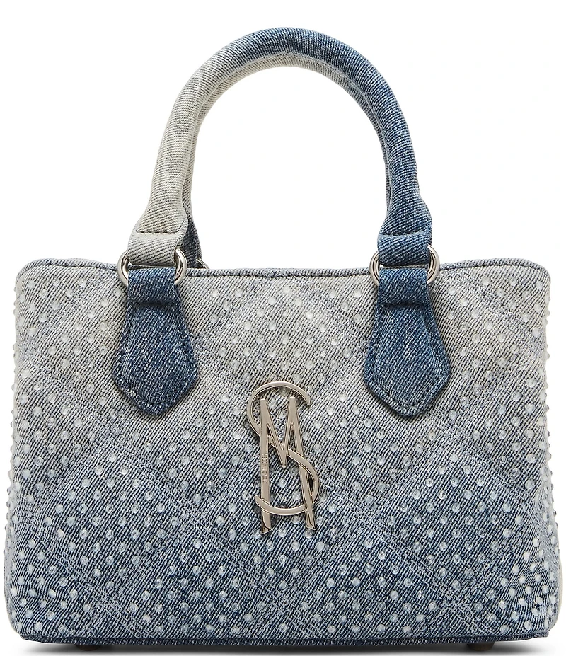 Steve Madden Quilted Denim Rhinestone Top Handle Bag