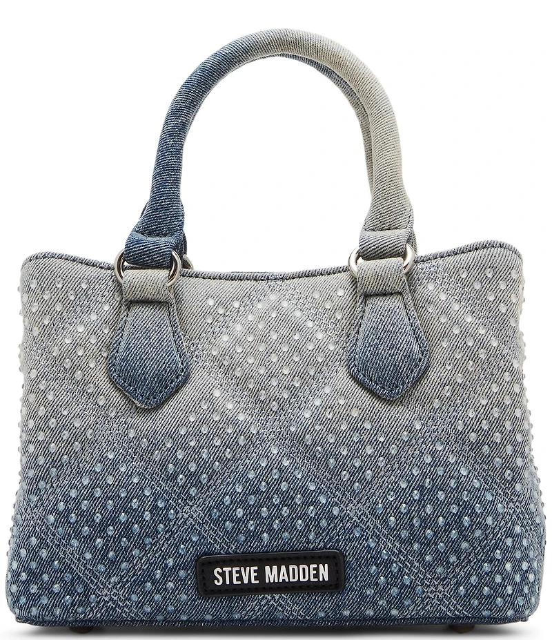 Steve Madden Quilted Denim Rhinestone Top Handle Bag