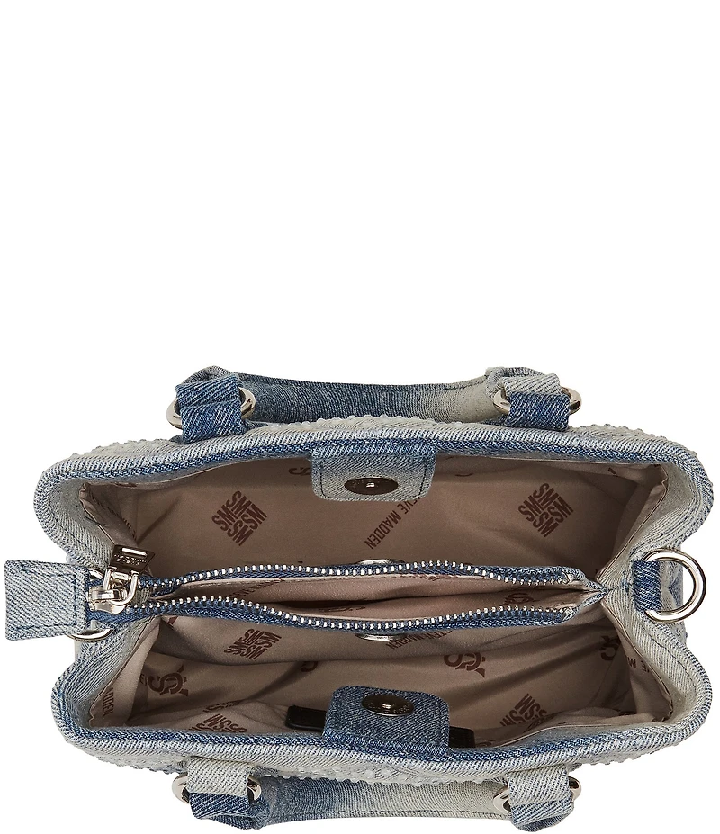 Steve Madden Quilted Denim Rhinestone Top Handle Bag