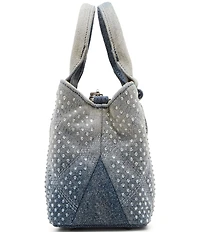 Steve Madden Quilted Denim Rhinestone Top Handle Bag