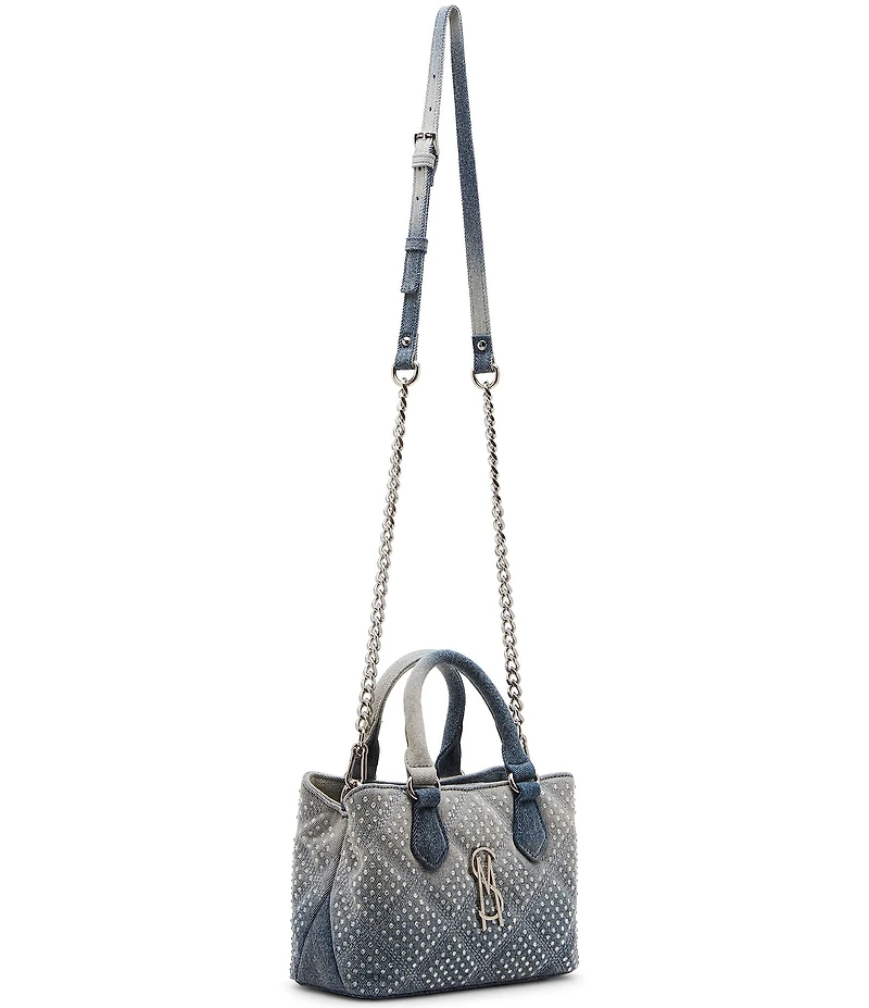 Steve Madden Quilted Denim Rhinestone Top Handle Bag