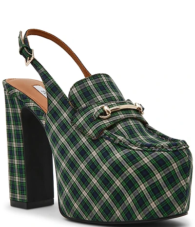 Steve Madden Quinn Glen Plaid Print Slingback Platform Pumps