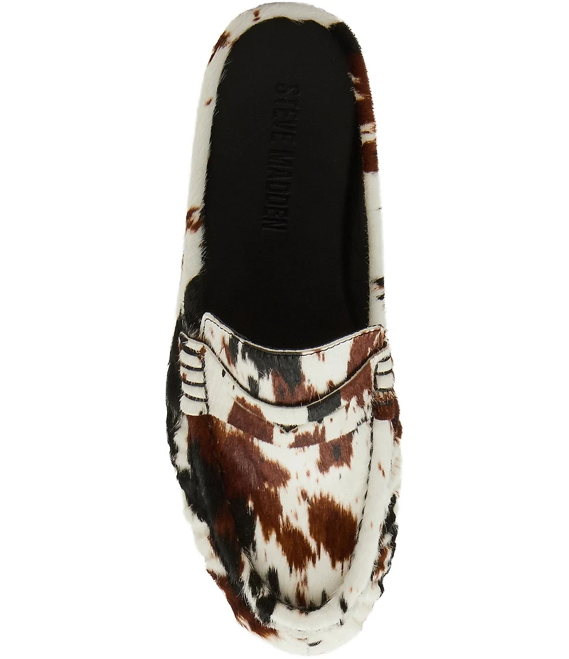 Steve Madden Rafe Cow Print Haircalf Penny Keeper Mules