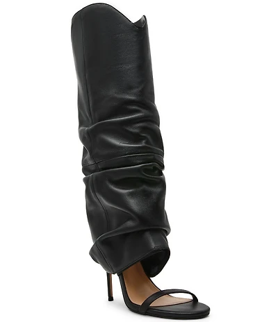 Steve Madden Ravine Leather Cuffed Stiletto Knee High Open Toe Boots
