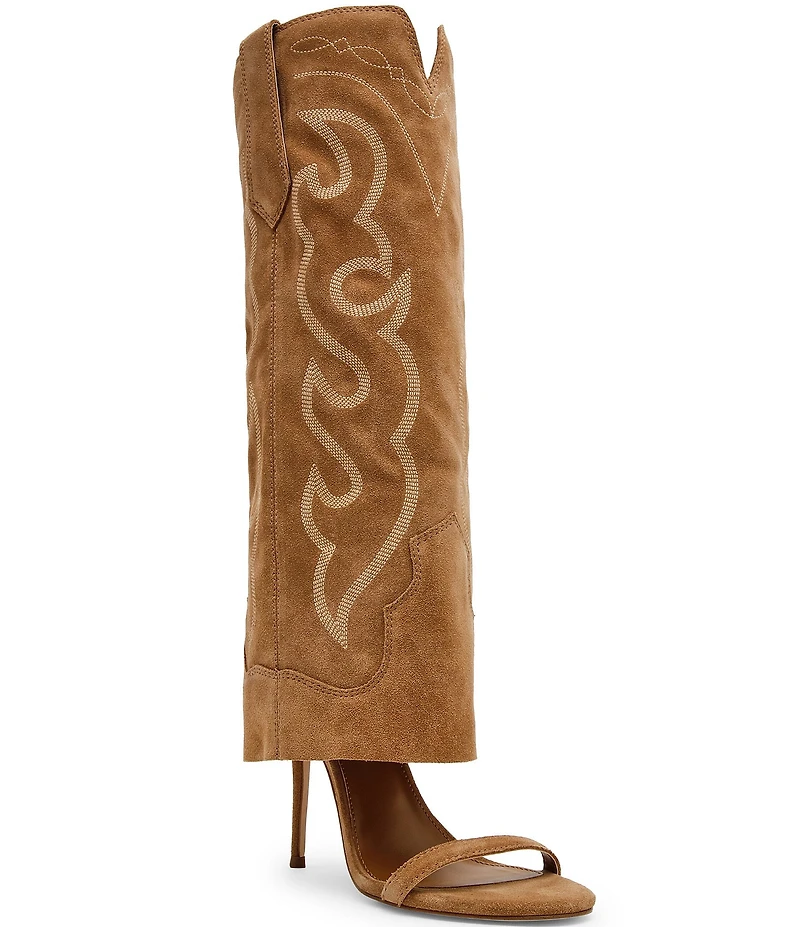 Steve Madden Ravine Suede Western Knee High Open Toe Boots