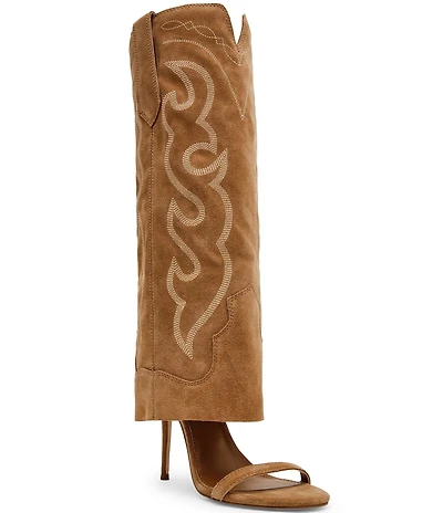 Steve Madden Ravine Suede Western Knee High Open Toe Boots