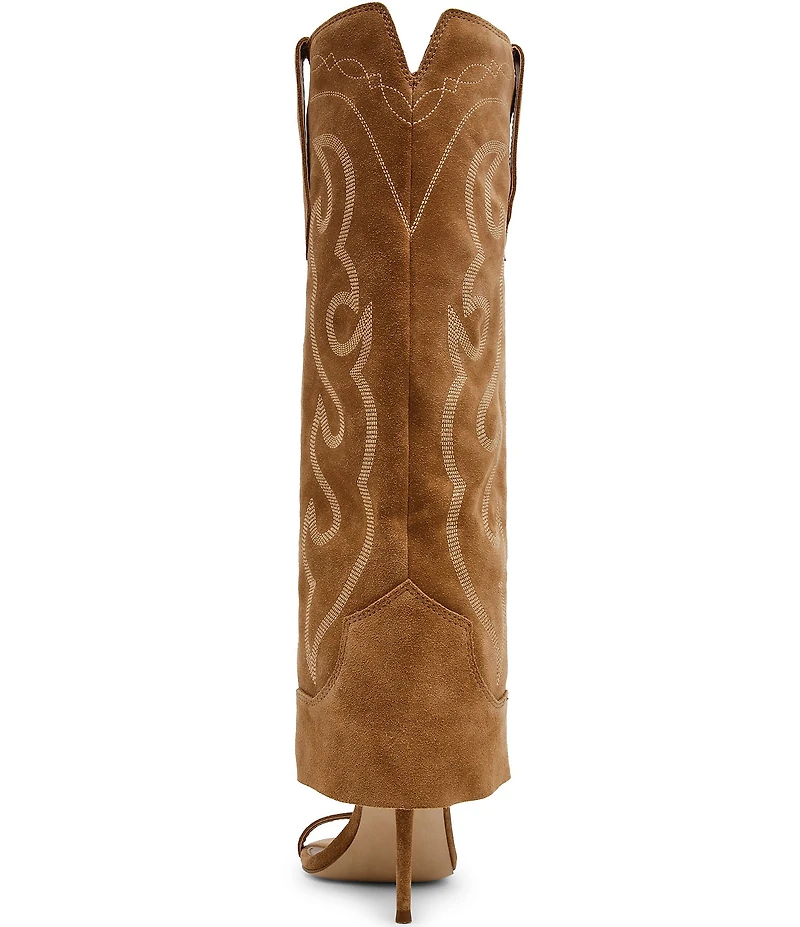 Steve Madden Ravine Suede Western Knee High Open Toe Boots